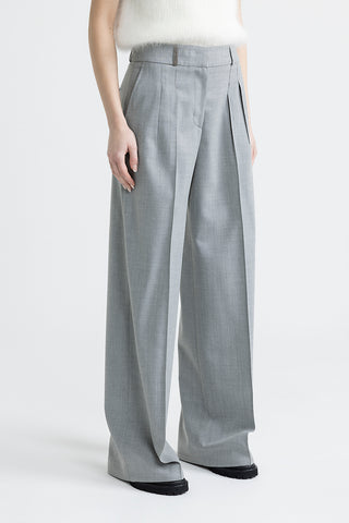 Stretch wool pleated palazzo trousers