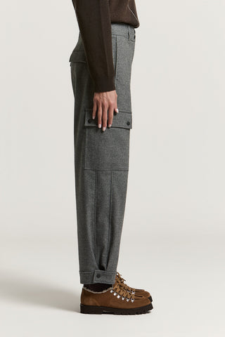 Wool blend flannel cargo trousers