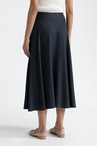 Wool and viscose twill long skirt with belt