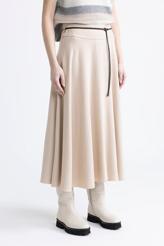 Wool and viscose twill long skirt with belt