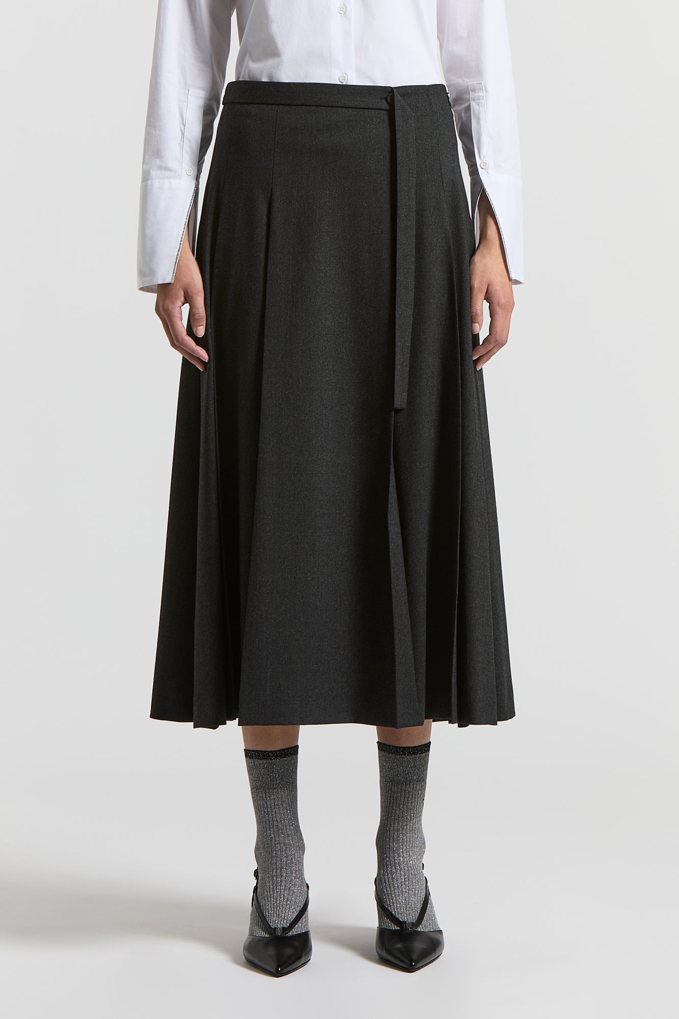 Long technical wool flannel skirt | Peserico US
