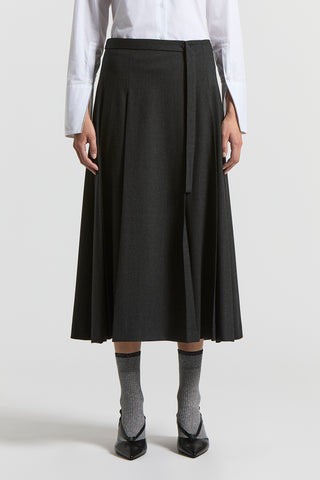 Long technical wool flannel skirt