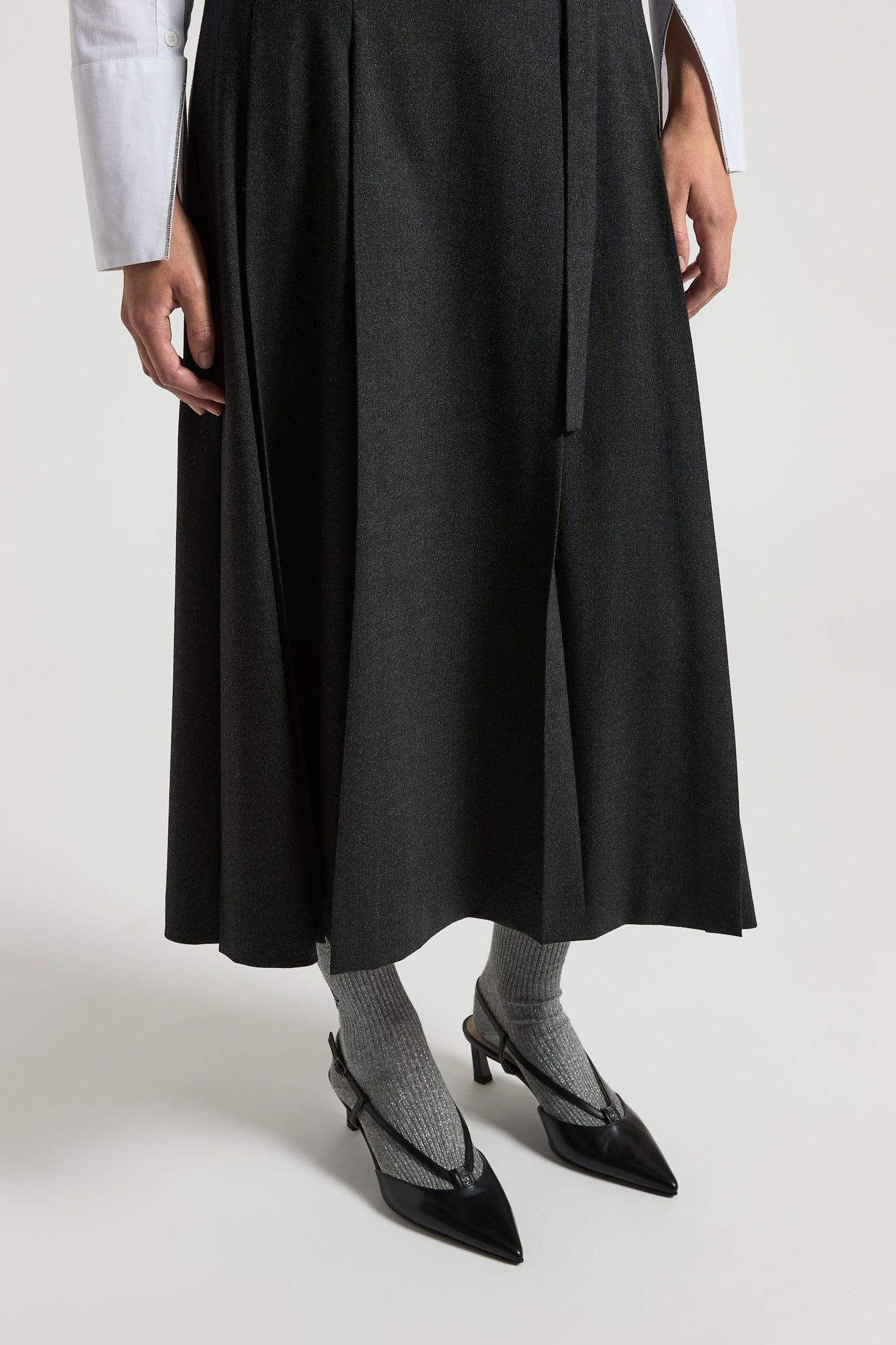 Long technical wool flannel skirt | Peserico US