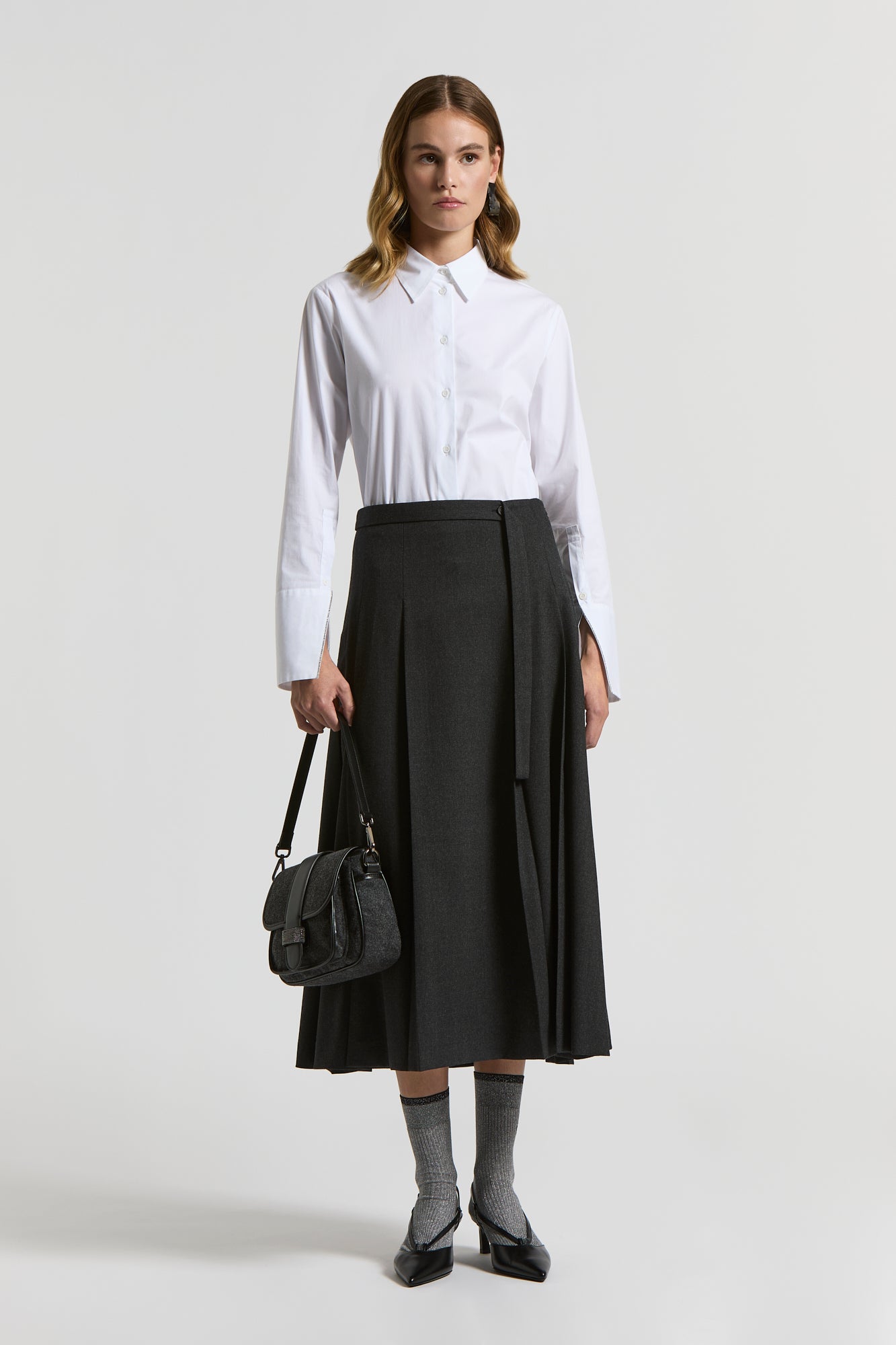 Long technical wool flannel skirt | Peserico US