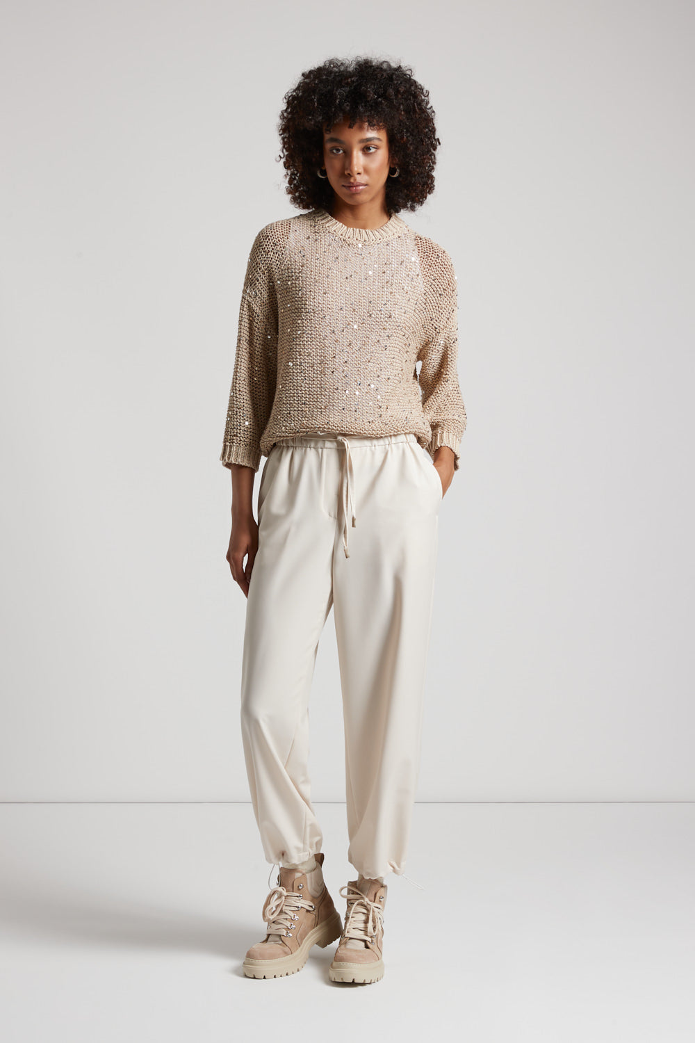 Cotton ribbon sweater with sequins | Peserico US