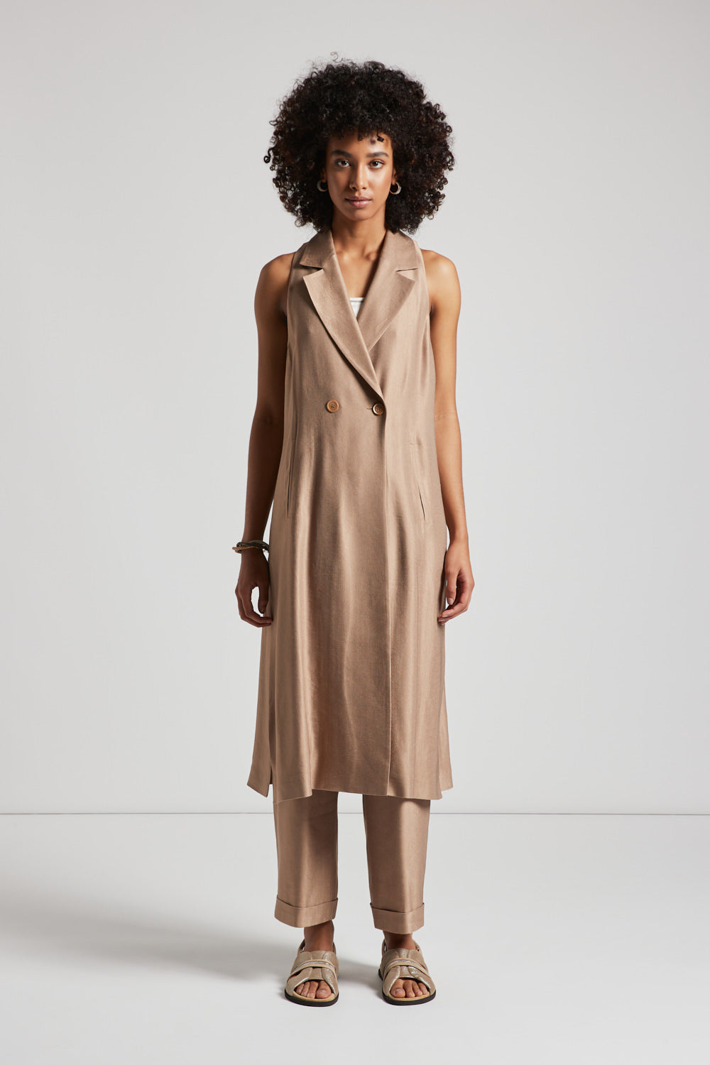 Shiny viscose-linen gabardine trousers | Peserico US