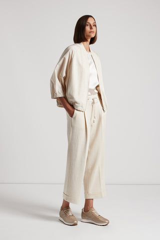 Bomber jacket in cotton linen Lurex jersey