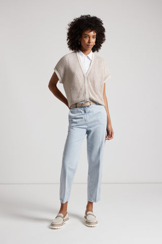 Denim carrot trousers in stretch cotton boule