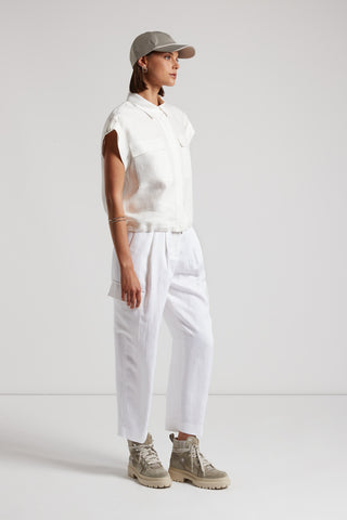 Herringbone cargo trousers in viscose and linen