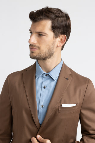 Cotton, tencel and wool single-breasted blazer