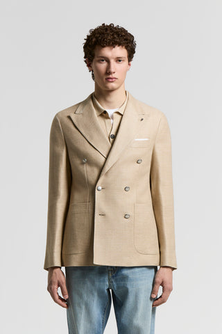 Double-breasted blazer in wool-blend structured fabric