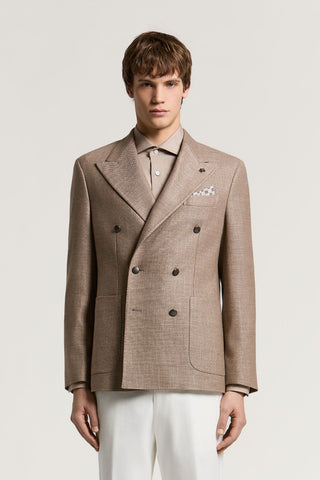 Double-breasted wool, silk and linen mouliné blazer