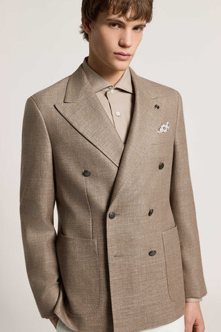 Double-breasted wool, silk and linen mouliné blazer