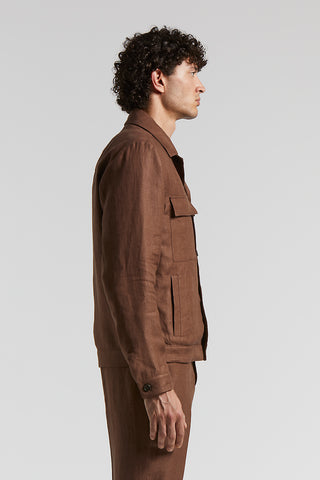 Overshirt in pure linen gabardine