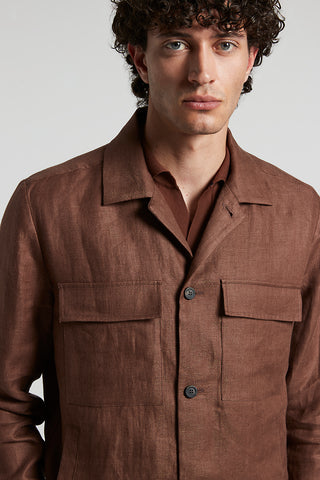 Overshirt in pure linen gabardine