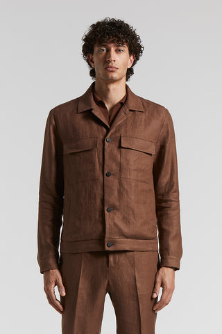 Overshirt in pure linen gabardine