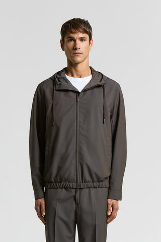 Technical wool canvas jacket with hood