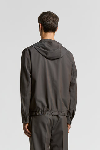 Technical wool canvas jacket with hood