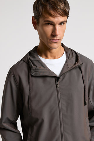 Technical wool canvas jacket with hood