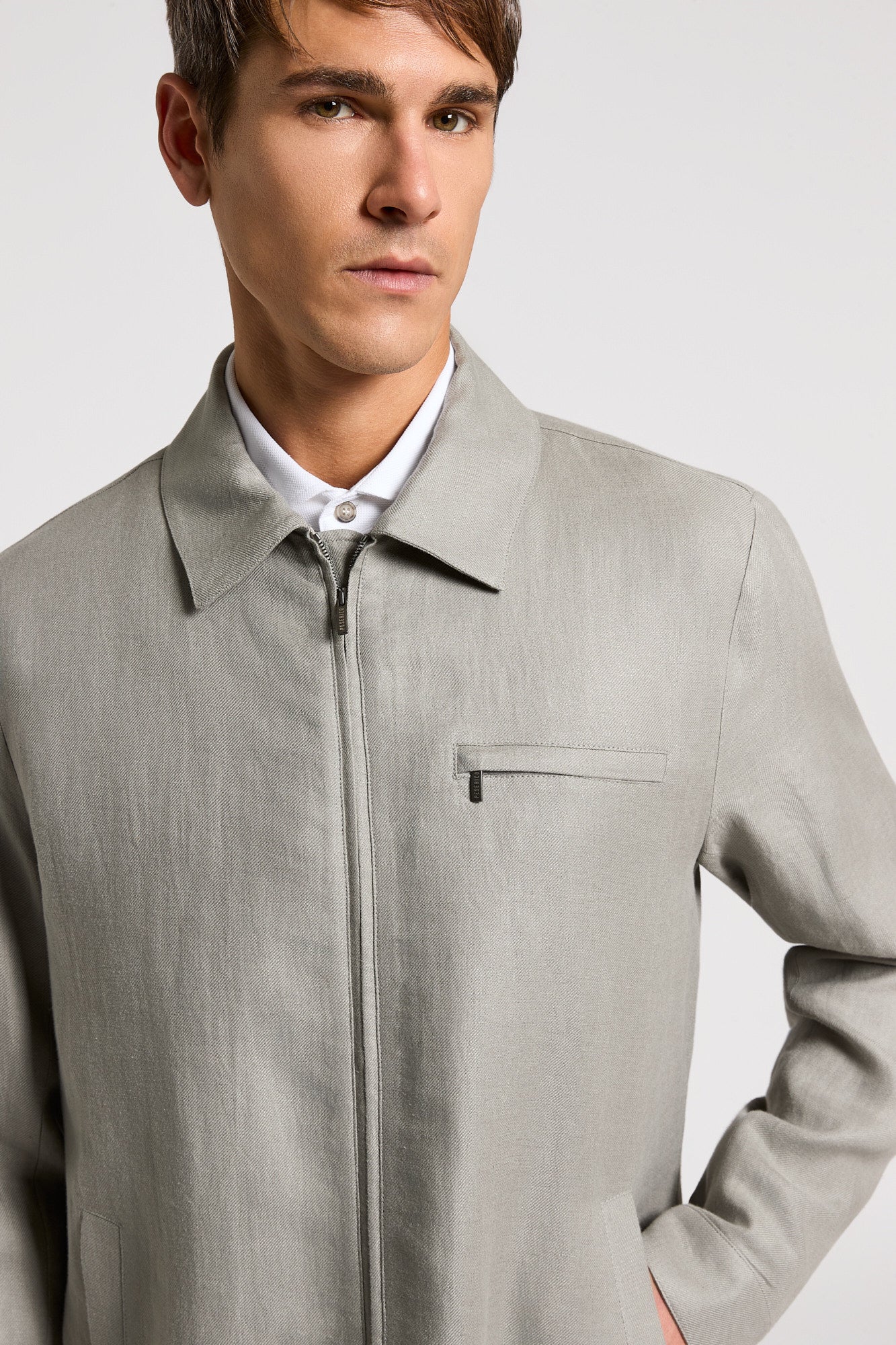 Pure linen gabardine jacket with zip | Peserico US