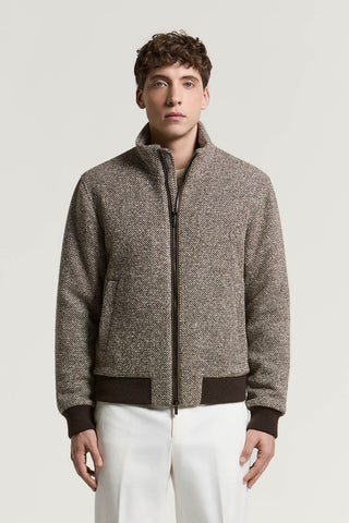 Wool, silk and cashmere blend tweed bomber jacket