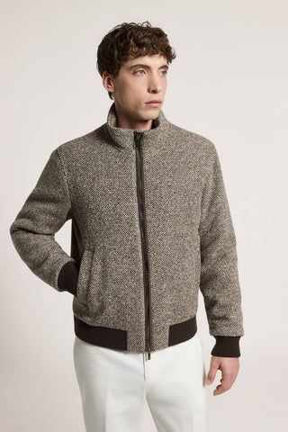 Wool, silk and cashmere blend tweed bomber jacket