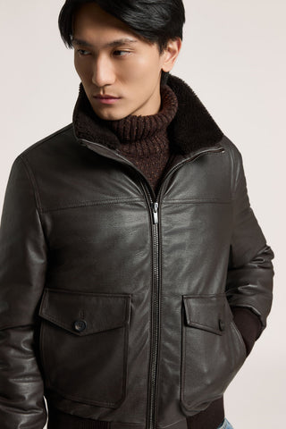 Genuine nappa leather bomber jacket