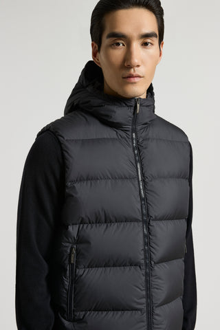 Hooded down-padded vest