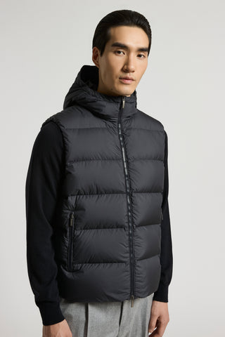 Hooded down-padded vest