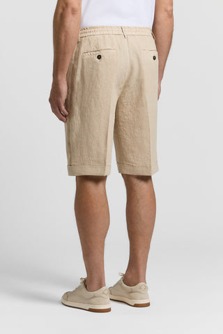 Washed pure linen twill bermuda shorts