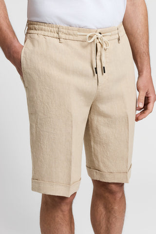 Washed pure linen twill bermuda shorts