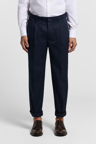 Pure cotton gabardine trousers with darts