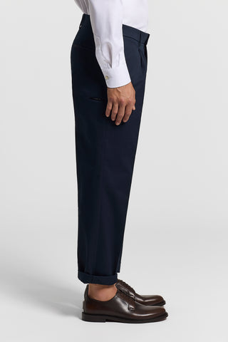 Pure cotton gabardine trousers with darts