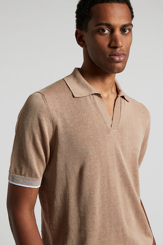 Linen and cotton crepe polo shirt