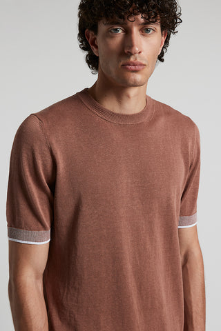 T-shirt in linen and cotton crepe yarn