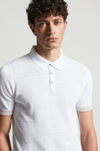 Linen and cotton crepe polo shirt