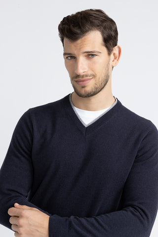 Wool, silk and cashmere V neck sweater