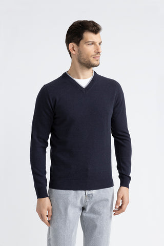 Wool, silk and cashmere V neck sweater