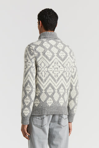 Mouliné yarn polo-neck jumper