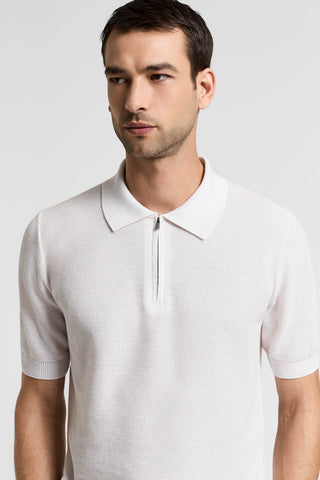 Polo crafted from a cotton-linen yarn blend