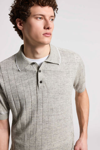 Polo shirt in linen-cotton mouliné mélange