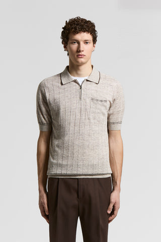 Polo shirt in linen-cotton mouliné mélange
