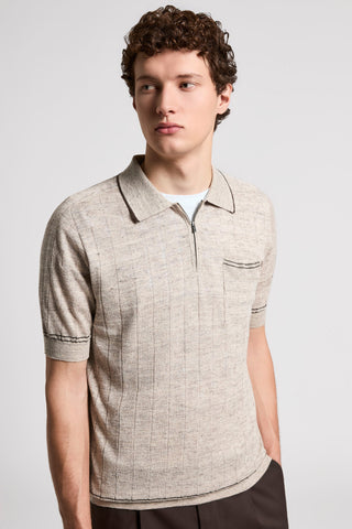 Polo shirt in linen-cotton mouliné mélange