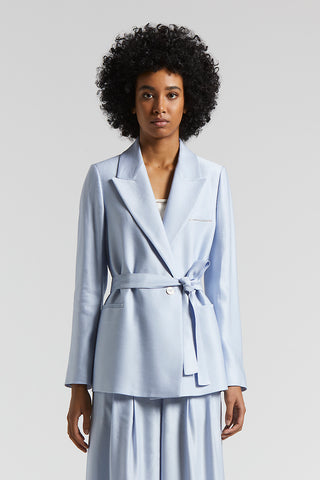 Shiny gabardine belted blazer