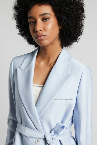 Shiny gabardine belted blazer