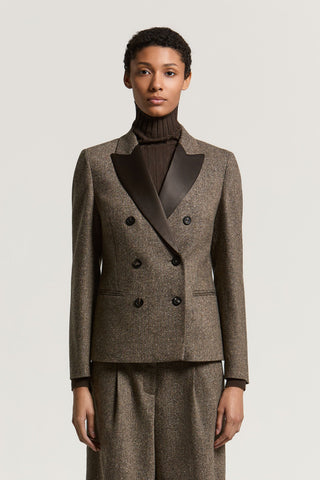 Double-breasted blazer in wool and silk tweed