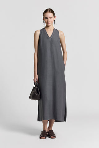 peserico linen dress Short-sleeved sail-hand cotton dress | Night blue