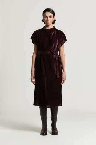 Viscose velvet dress with belt