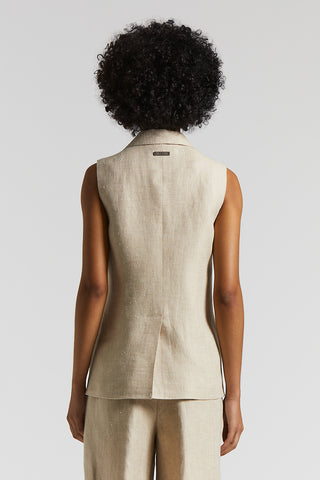 Linen and silk herringbone design buttoned double-breasted waistcoat