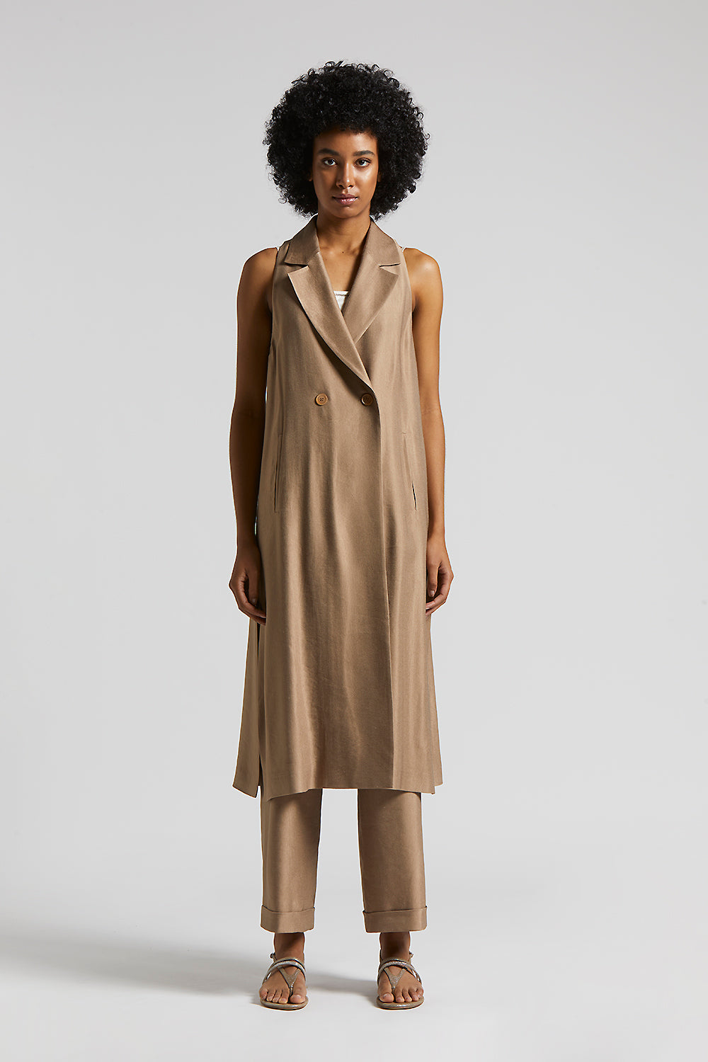 Shiny viscose-linen gabardine trousers | Peserico US
